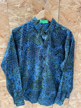 Vintage 90s Blue & Green Animal Print Long Sleeve Crazy Abstract Shirt Size L by Classic Brand